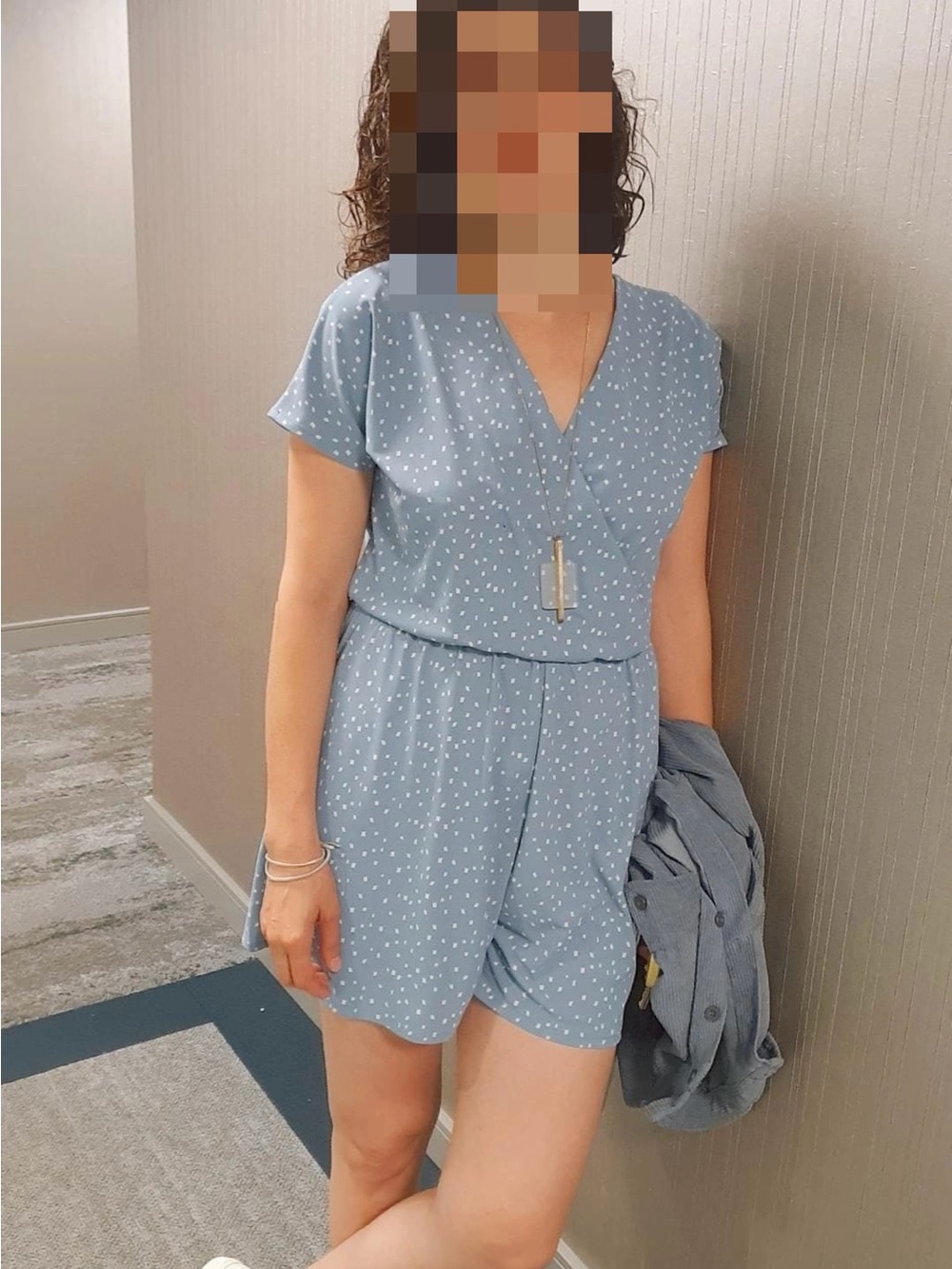 Uniqlo Light Blue Polka Dot V-Neck Romper
